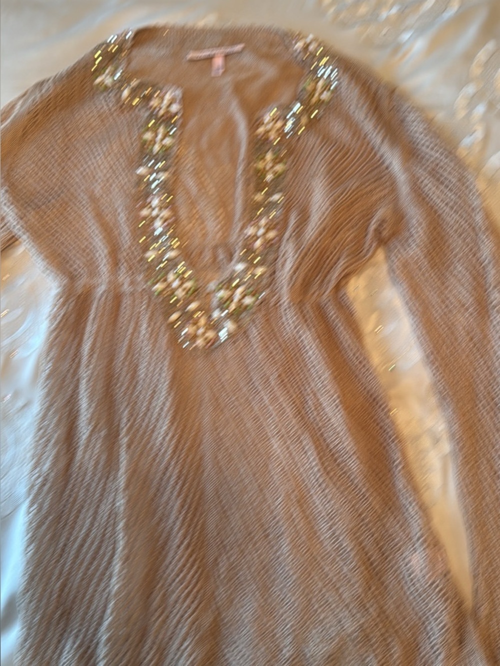 Victoria Secret beaded V-Neck Taupe Knit beach cover  sz Medium